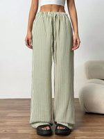 Women's Striped Wide-Leg Pants with Drawstring Waist and Pockets