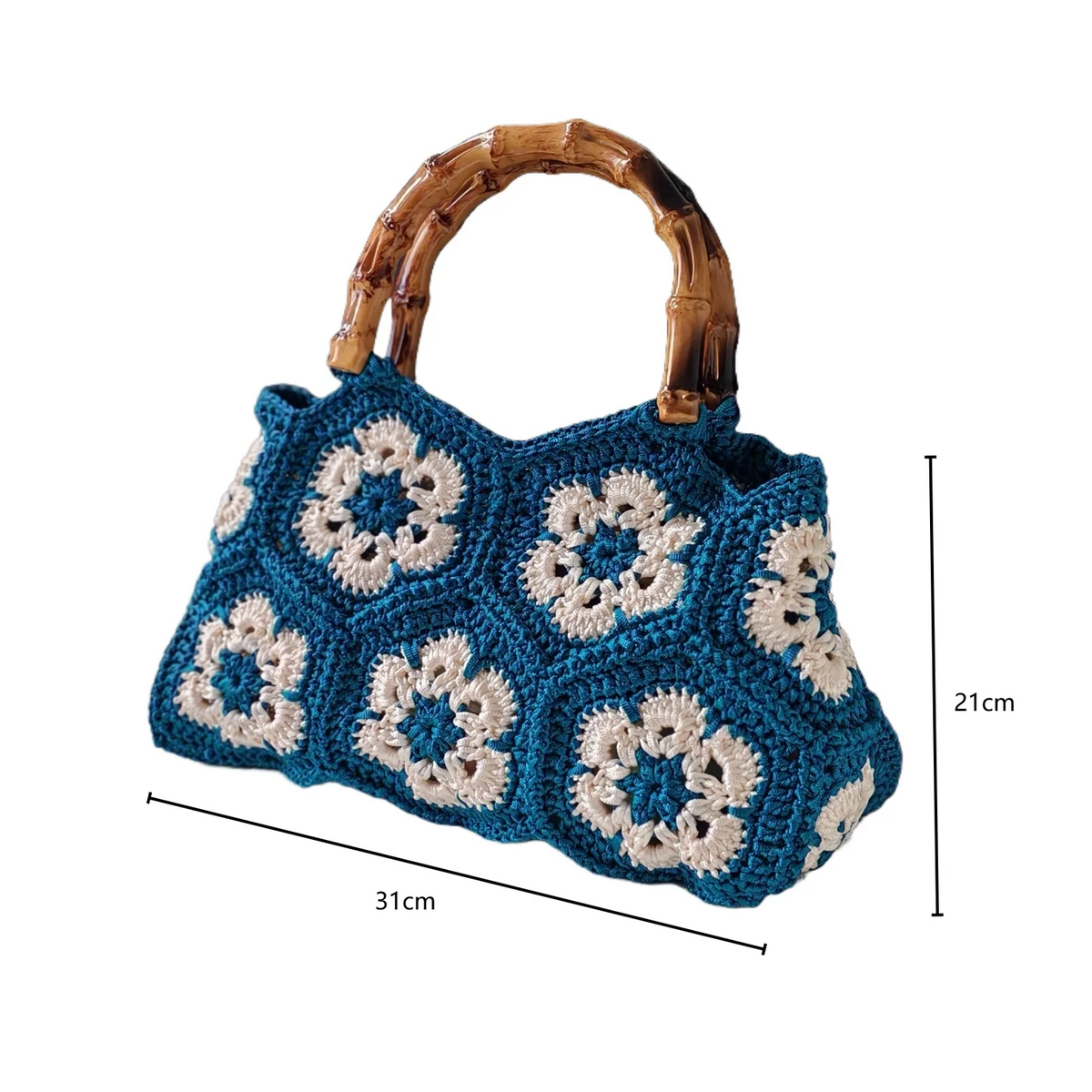  Granny Square Tote Bag with Bamboo - Handmade Crochet